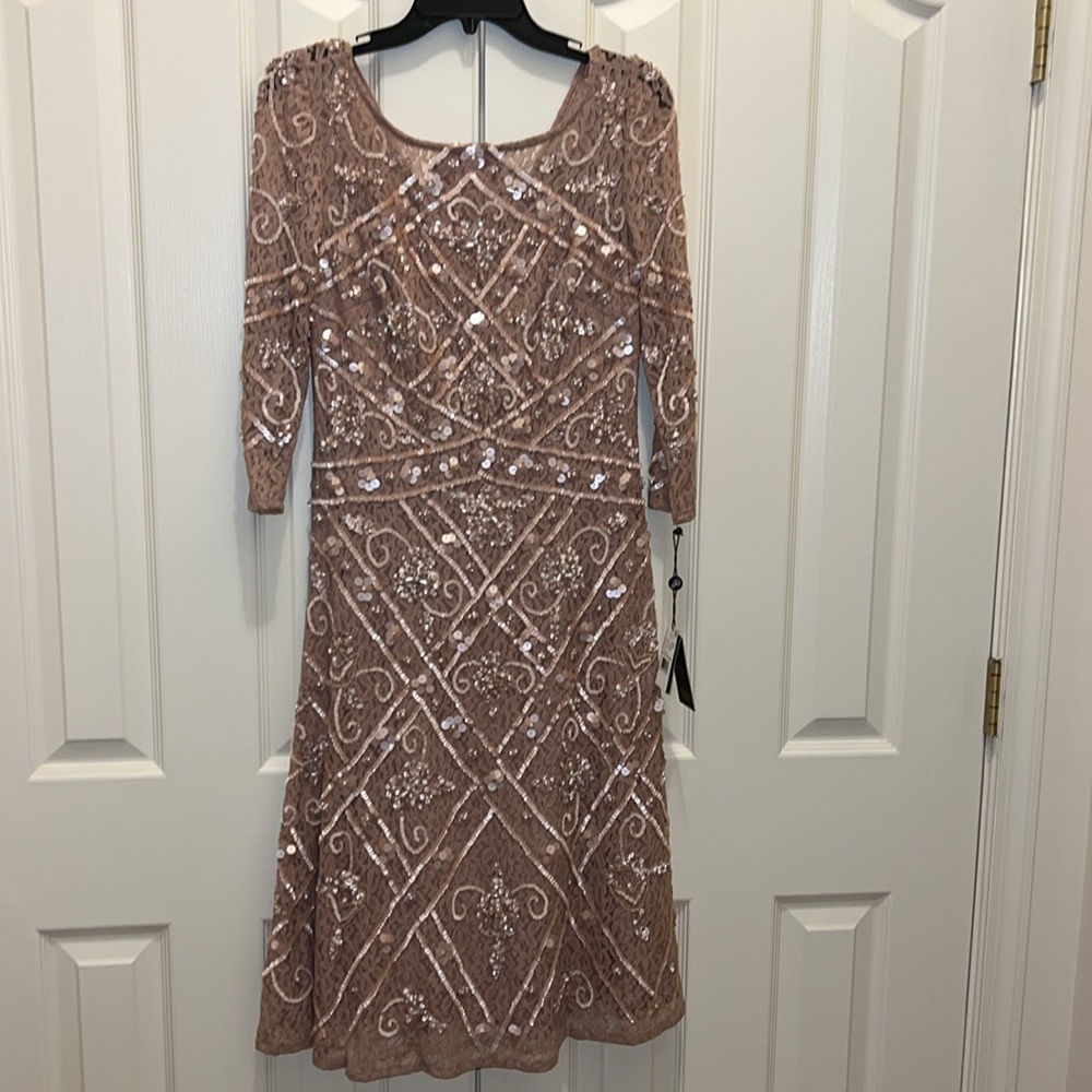 Adrianna Papell Boat Neck 3/4 Sleeves Back Zipper Midi Beaded Dress-ROSE… - Picture 2 of 11